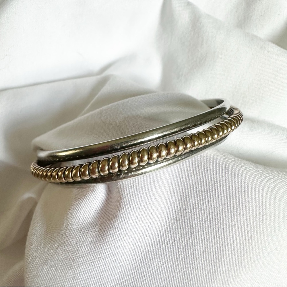 Sterling Silver Authentic Navajo Two-Tone Cuff Bracelet. Signed Tahe.